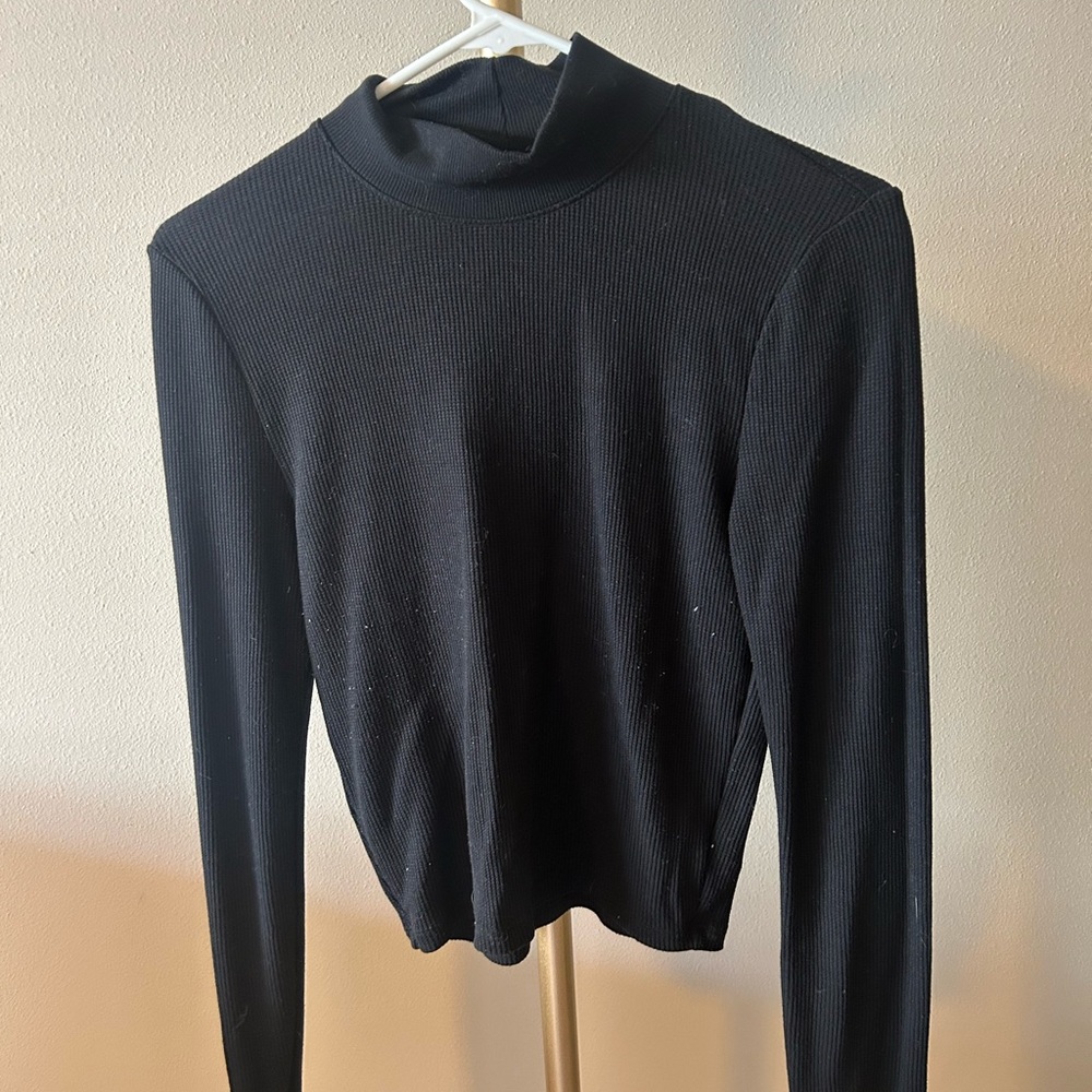 American Eagle Outfitters Black Ribbed Mock Neck Long Sleeve Top